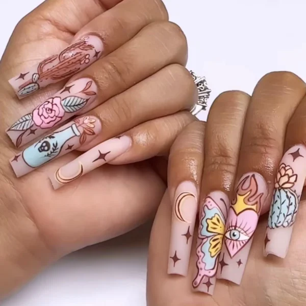 Nails Glam - Press-on Nails with Rhinestones - 24 pcs - Image 16