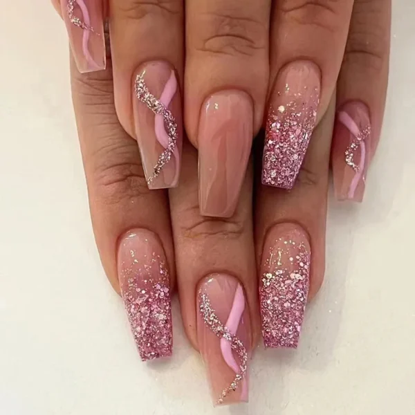 Nails Glam - Press-on Nails with Rhinestones - 24 pcs - Image 28