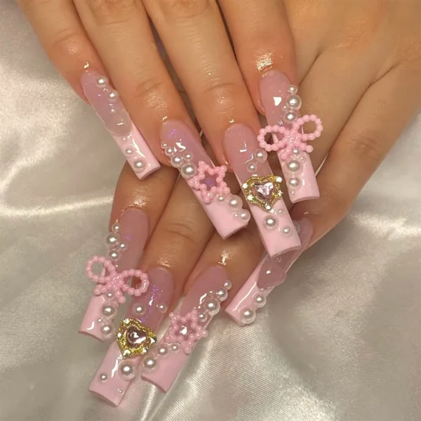 Nails Glam - Press-on Nails with Rhinestones - 24 pcs - Image 34