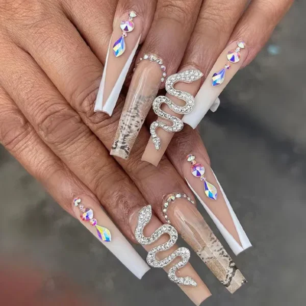 Nails Glam - Press-on Nails with Rhinestones - 24 pcs - Image 31