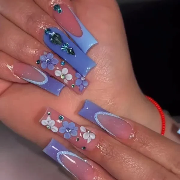 Nails Glam - Press-on Nails with Rhinestones - 24 pcs - Image 2