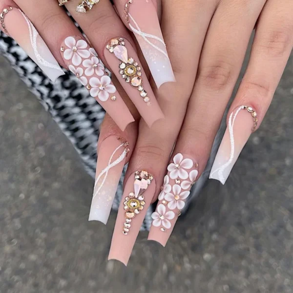 Nails Glam - Press-on Nails with Rhinestones - 24 pcs - Image 68