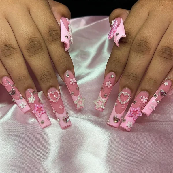 Nails Glam - Press-on Nails with Rhinestones - 24 pcs - Image 64