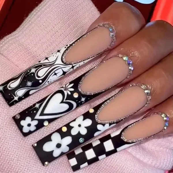 Nails Glam - Press-on Nails with Rhinestones - 24 pcs - Image 40