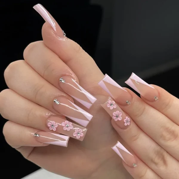 Nails Glam - Press-on Nails with Rhinestones - 24 pcs - Image 56