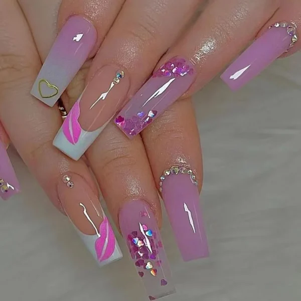 Nails Glam - Press-on Nails with Rhinestones - 24 pcs - Image 4