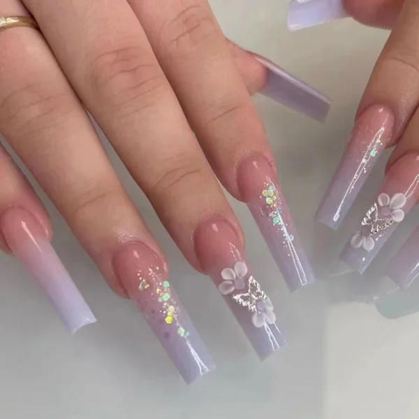 Nails Glam - Press-on Nails with Rhinestones - 24 pcs - Image 47