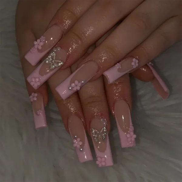 Nails Glam - Press-on Nails with Rhinestones - 24 pcs - Image 67