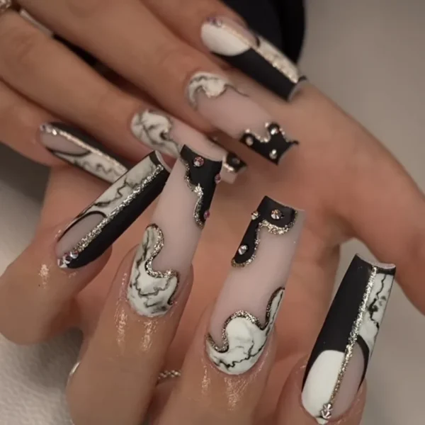 Nails Glam - Press-on Nails with Rhinestones - 24 pcs - Image 46