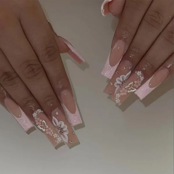 Nails Glam - Press-on Nails with Rhinestones - 24 pcs - Image 41