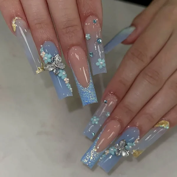 Nails Glam - Press-on Nails with Rhinestones - 24 pcs - Image 8