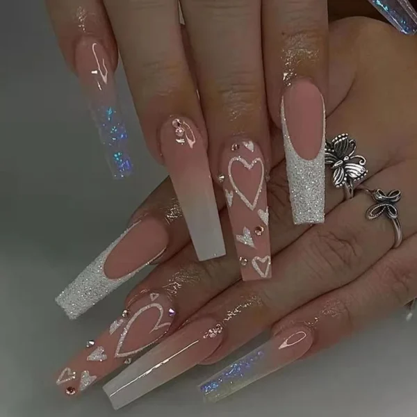 Nails Glam - Press-on Nails with Rhinestones - 24 pcs - Image 61