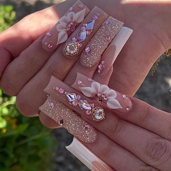 Nails Glam - Press-on Nails with Rhinestones - 24 pcs - Image 21