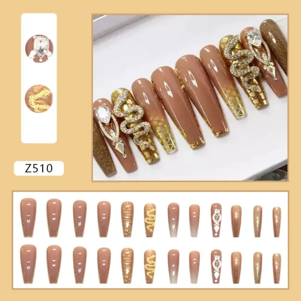 Nails Glam - Press-on Nails with Rhinestones - 24 pcs - Image 30