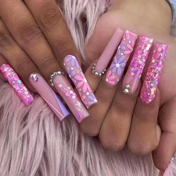 Nails Glam - Press-on Nails with Rhinestones - 24 pcs - Image 36